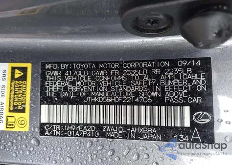 2015 Lexus Ct 200H from USA, damaged, VIN JTHKD5BH0F2214706
